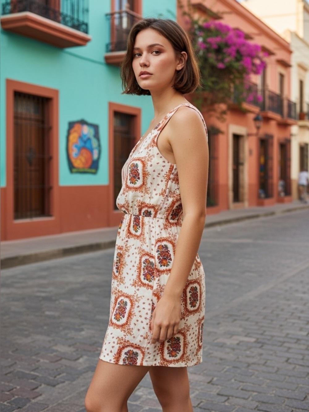 Madewell silk twist-back orange floral dress